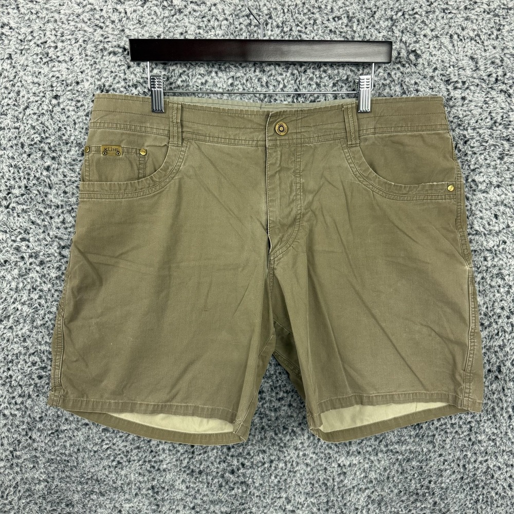 Kuhl Chino Shorts Mens 38 Beige Cotton Blend Canvas Relaxed 7" Inseam Hiking